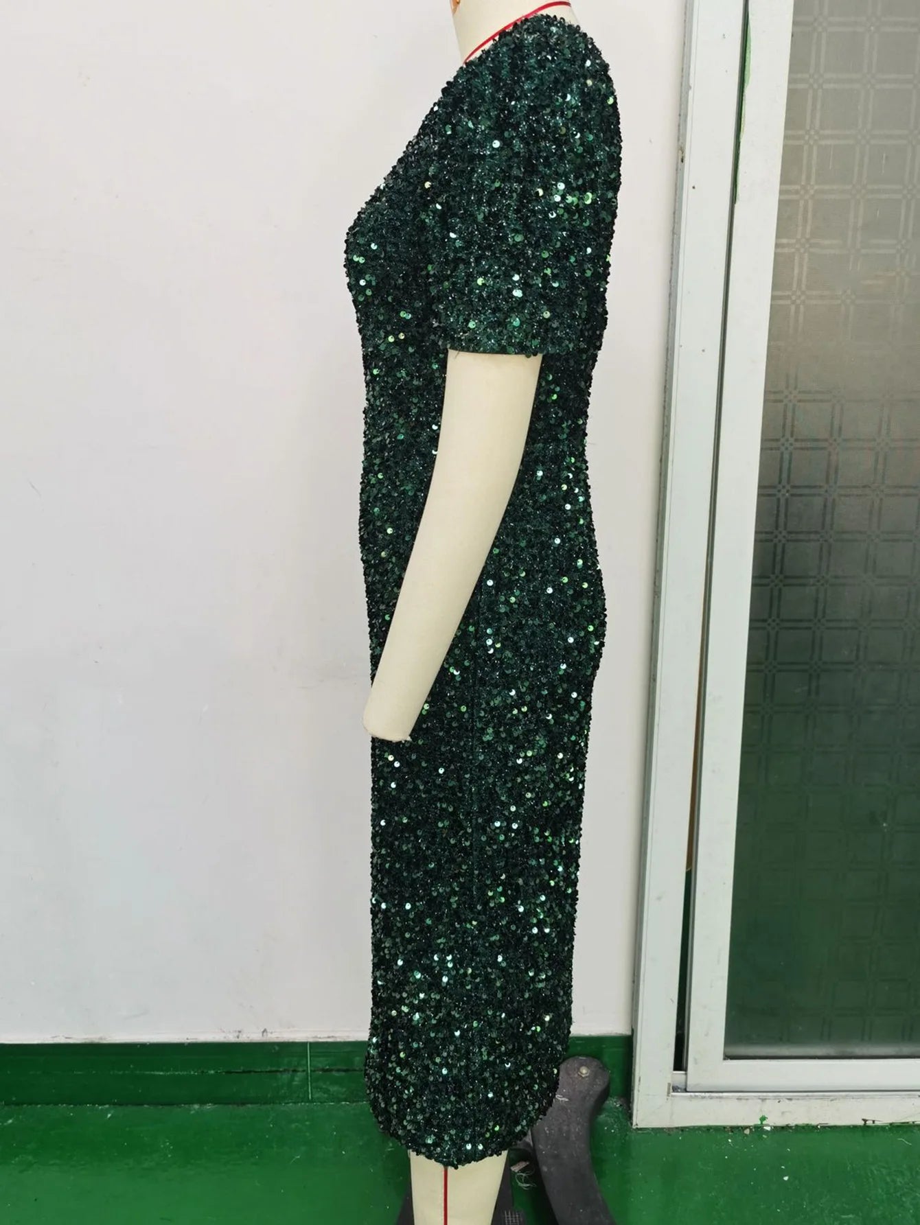 Green Sequin Midi Prom Dress