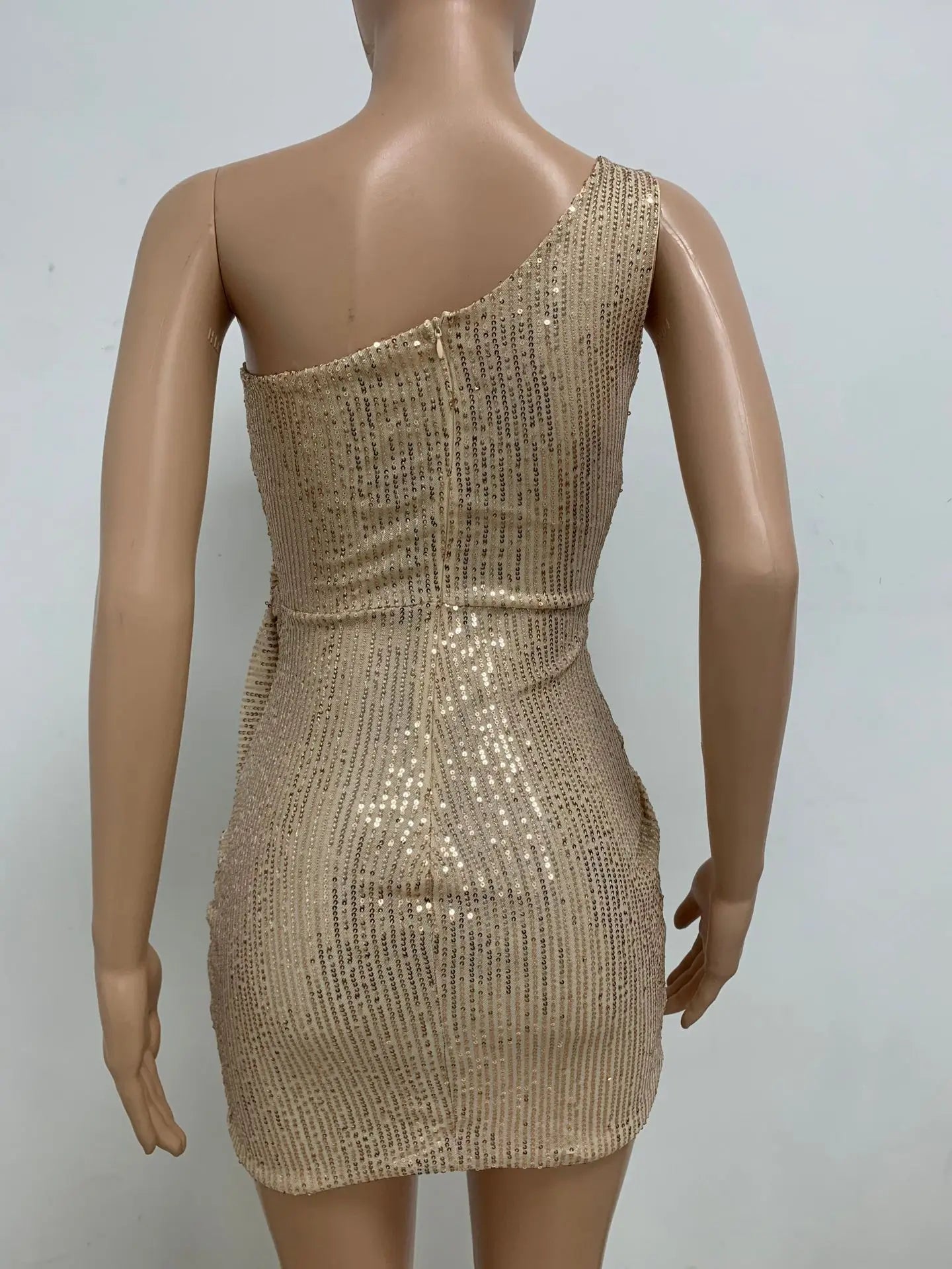 One Shoulder Pleated Sequin Dress