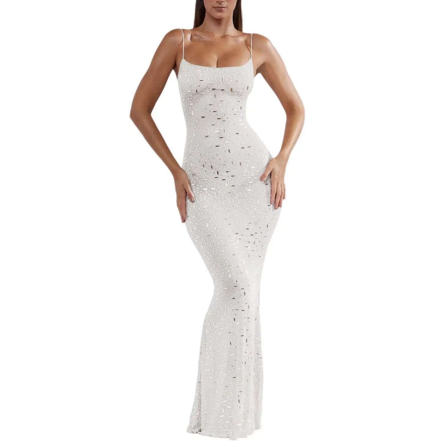Beaded Strap Evening Gown