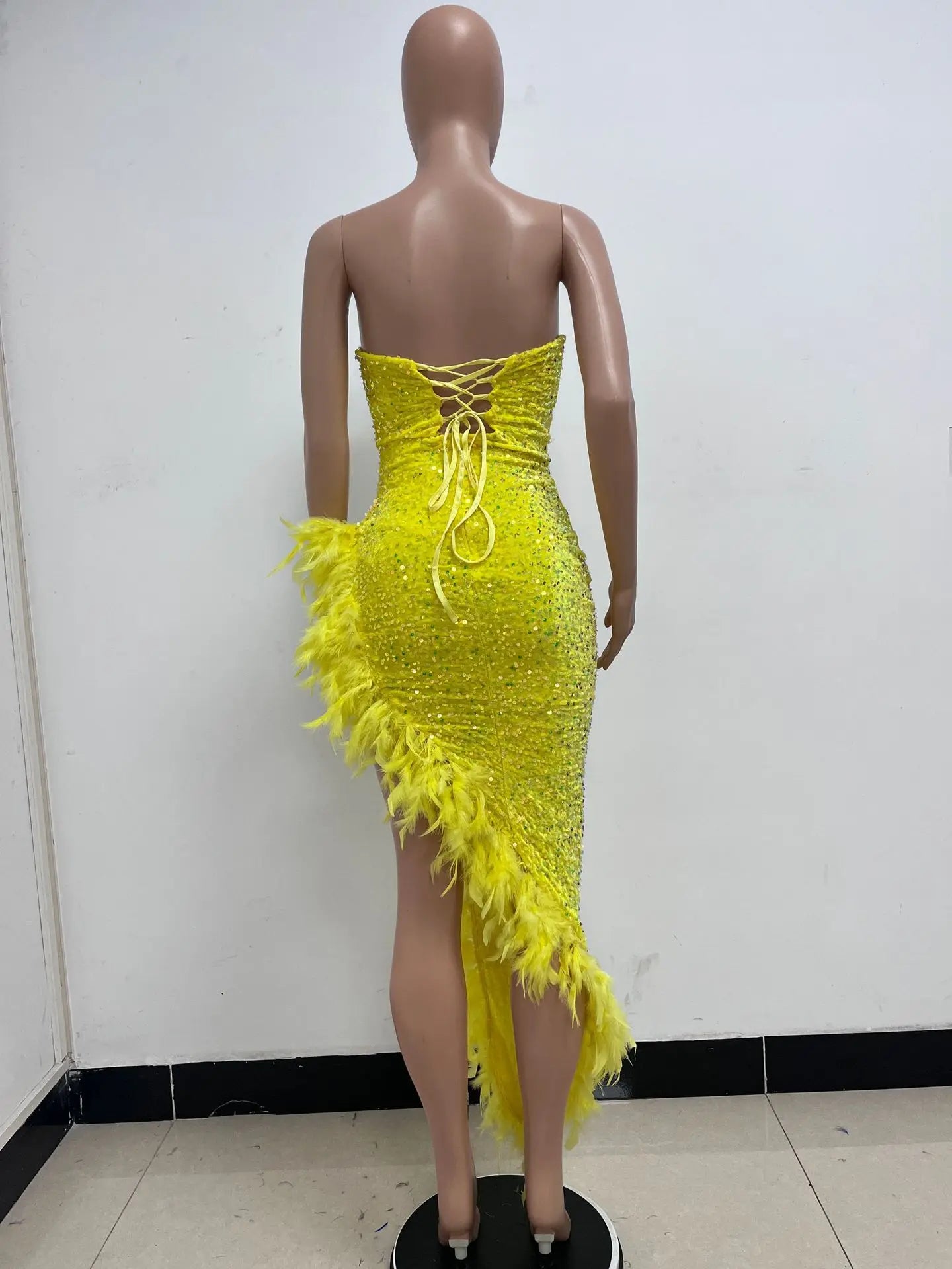 Sequin Feather Evening Gown