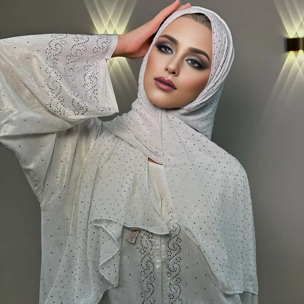 Rhinestone Bubble Chiffon Muslim Hijab Scarf Women Muslim Hijab Soft Shawls Hijabs Islamic Turban Premium Scarfs 180*70cm