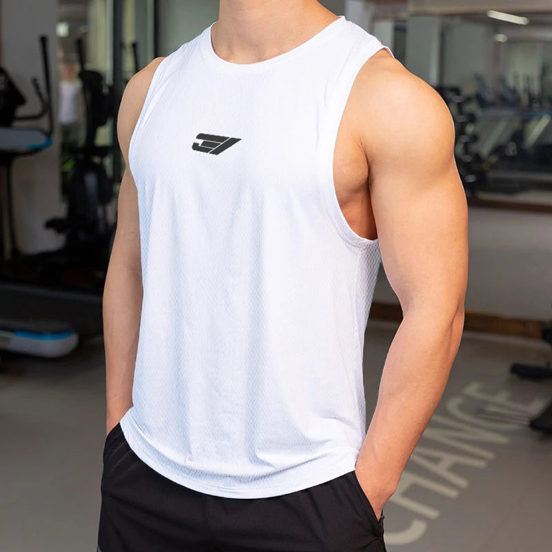 Simple Fashion Mens Gym Tank Tops Summer Trend Sleeveless 3D Printed Sports Fitness Vest Casual Streetwear Oversized Outdoor Top