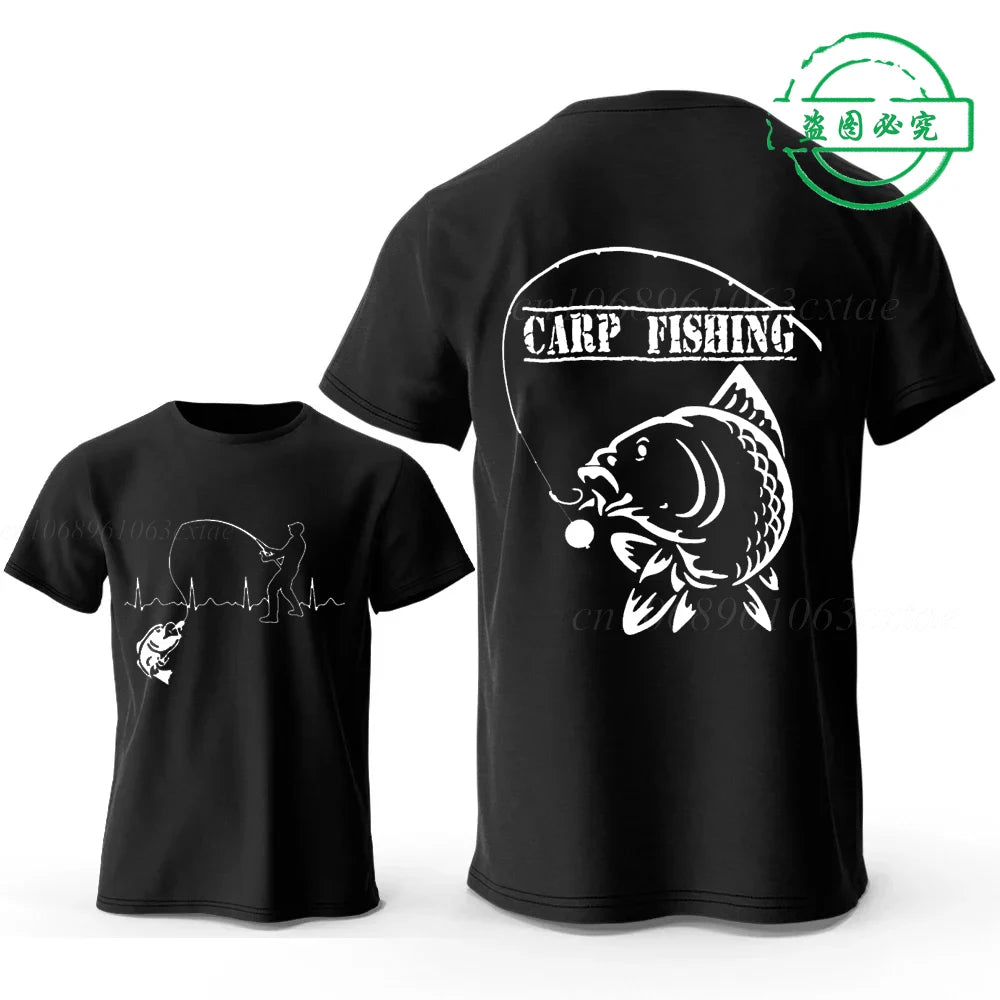Eat Sleep Fishing Heartbeat Men T-Shirts Tops Men Fisherman Fish T-shirt Short Sleeve Tees Fashion Brand New Oversized Shirt