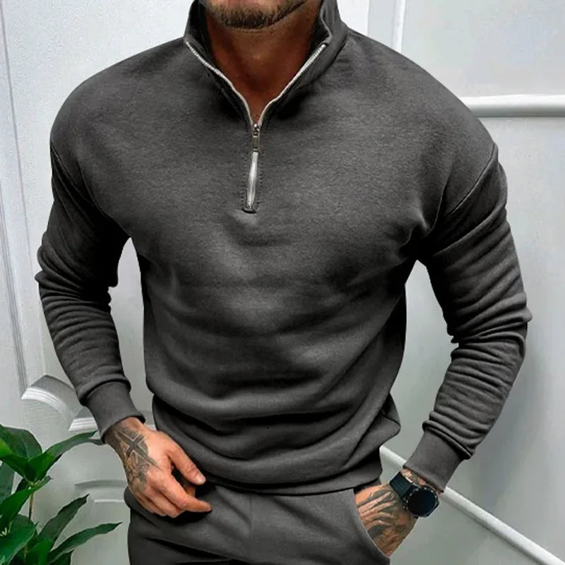 Men's Long-Sleeved Fleece Sweatshirt Suit Stand-up Collar Zipper American Men's Clothing Autumn Winter New 1/2pieces