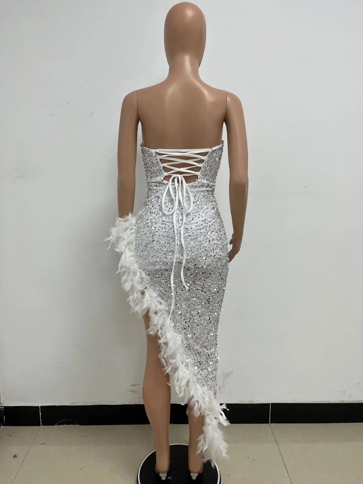 Sequin Feather Evening Gown
