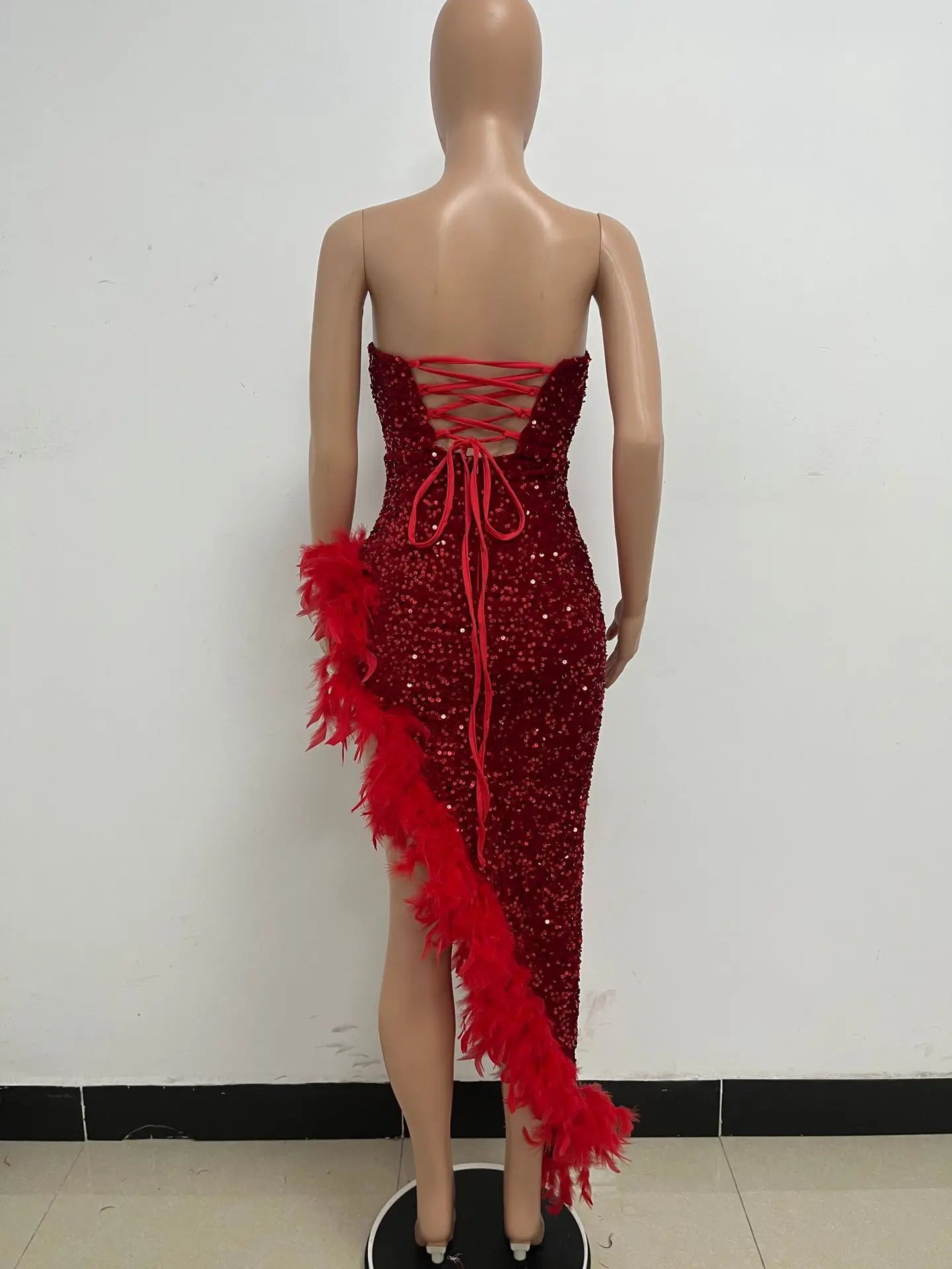Sequin Feather Evening Gown