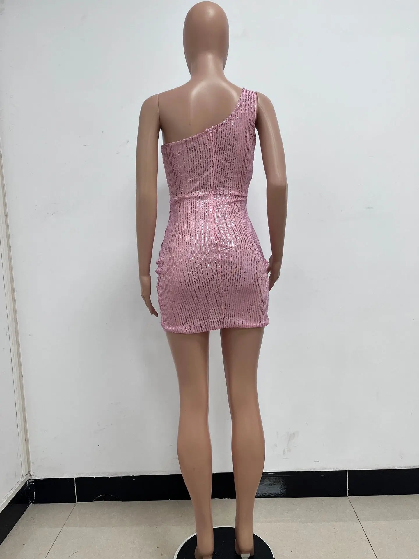 One Shoulder Pleated Sequin Dress