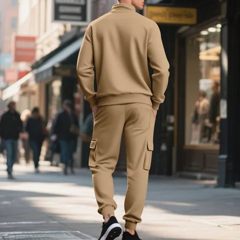 Men's Long-Sleeved Fleece Sweatshirt Suit Stand-up Collar Zipper American Men's Clothing Autumn Winter New 1/2pieces