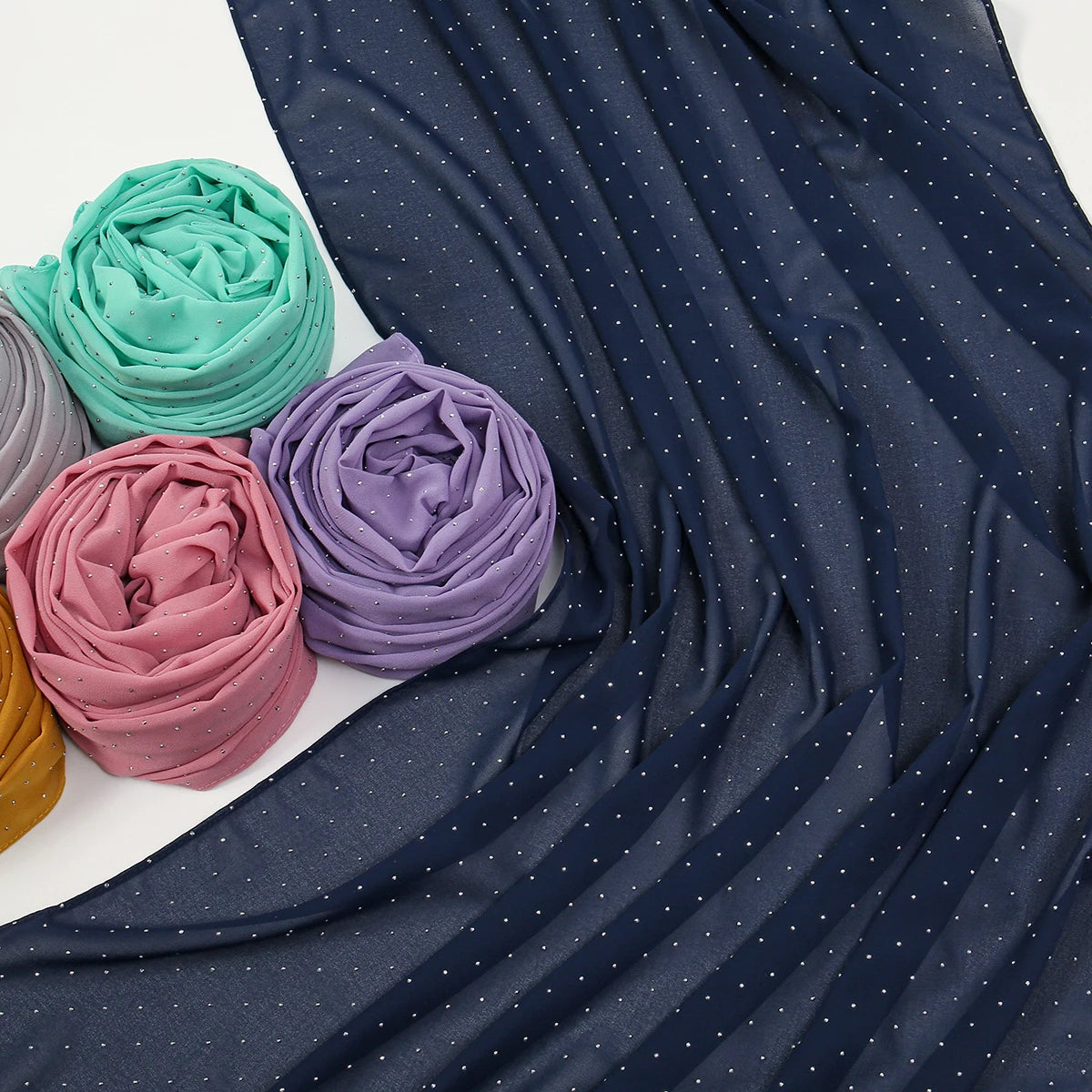 Rhinestone Bubble Chiffon Muslim Hijab Scarf Women Muslim Hijab Soft Shawls Hijabs Islamic Turban Premium Scarfs 180*70cm