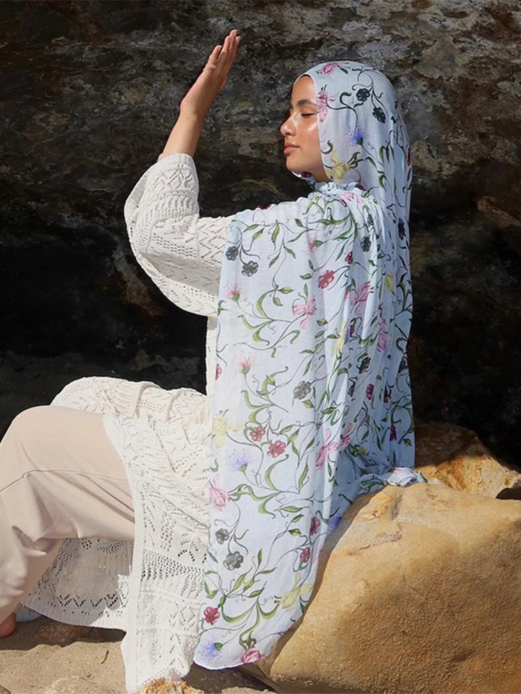 1Pcs Ramadan Hijab for Women Leopard Print  Bohemian Watercolor Soft Muslim Hijabs Floral Breathable Shawl Wrap Scarf Headscarf