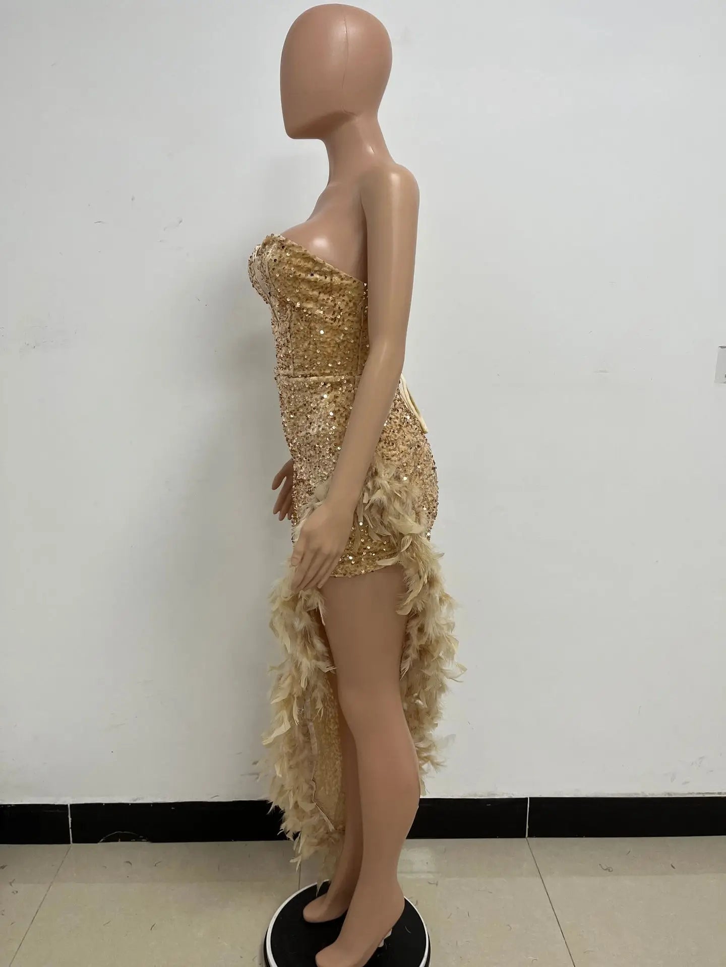 Sequin Feather Evening Gown