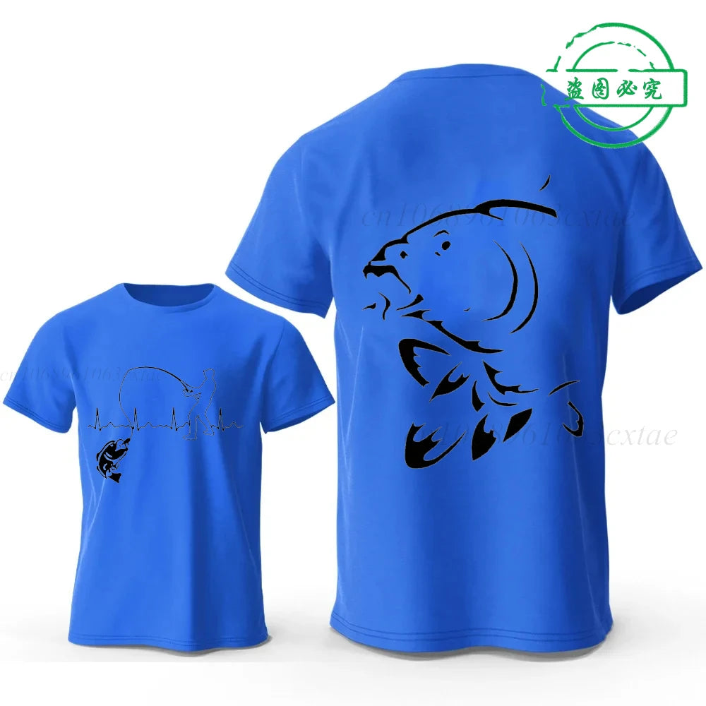 Eat Sleep Fishing Heartbeat Men T-Shirts Tops Men Fisherman Fish T-shirt Short Sleeve Tees Fashion Brand New Oversized Shirt