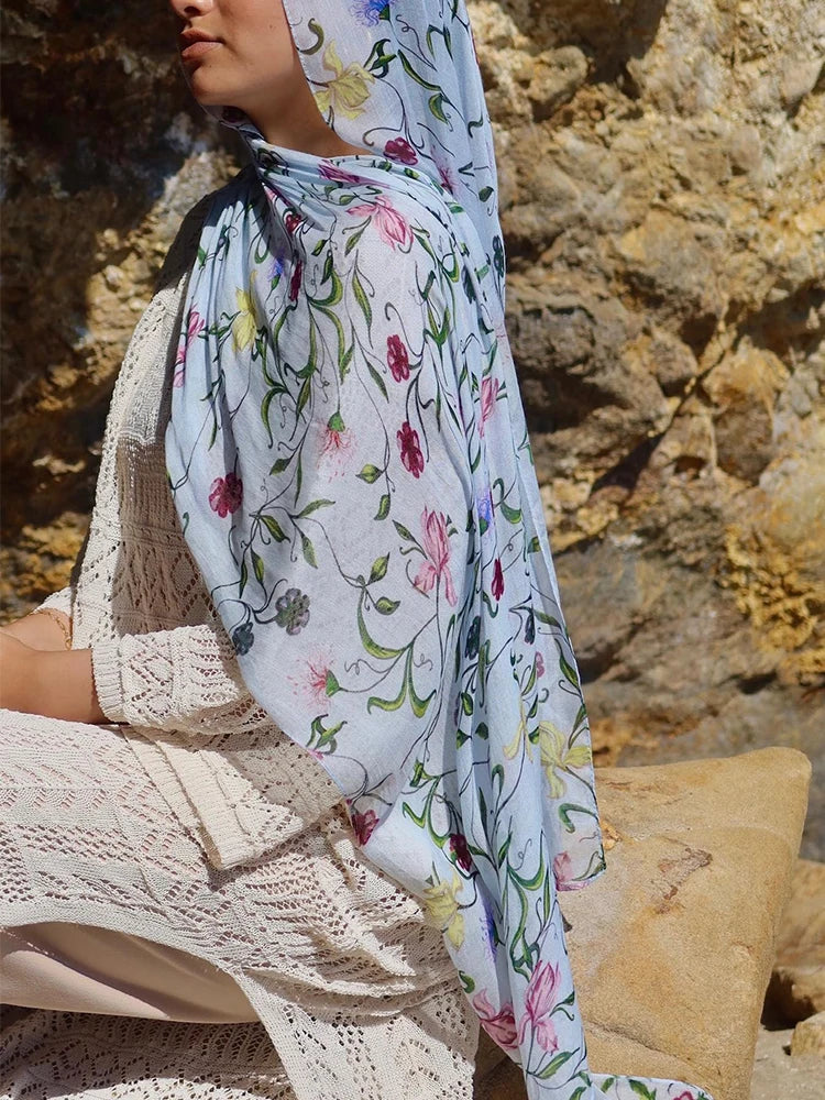 1Pcs Ramadan Hijab for Women Leopard Print  Bohemian Watercolor Soft Muslim Hijabs Floral Breathable Shawl Wrap Scarf Headscarf