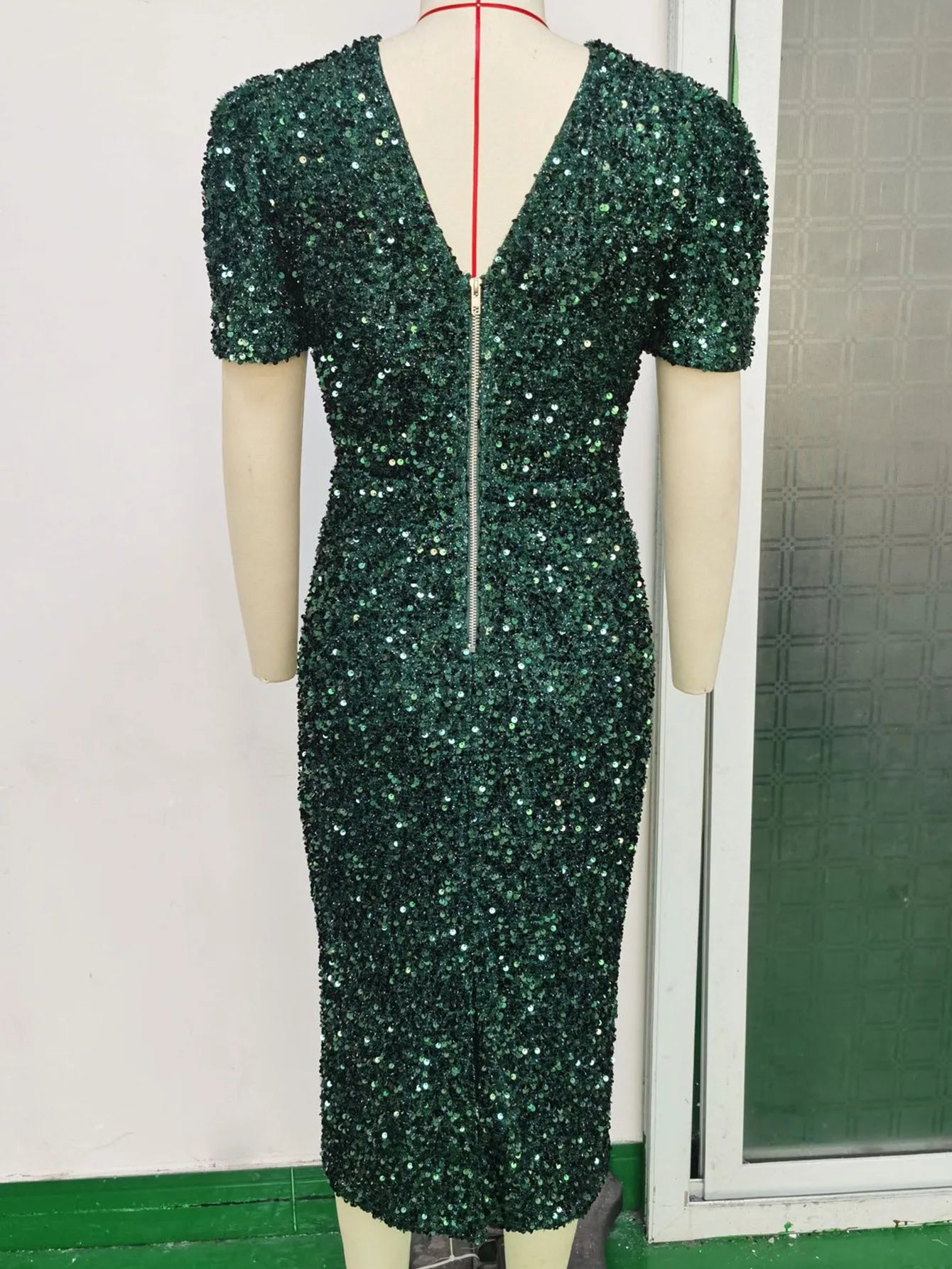 Green Sequin Midi Prom Dress