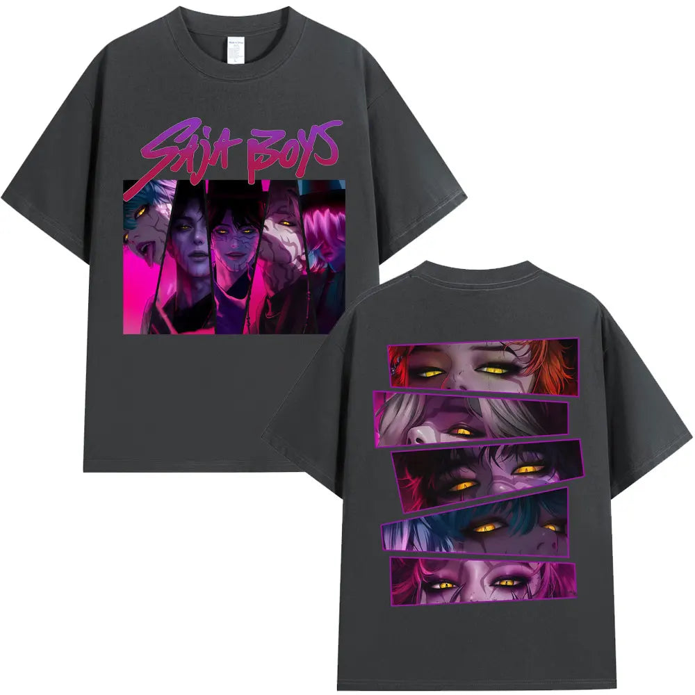 Kpop Movie Anime Demon Hunters Saja Boy Graphic T Shirt Fashion Vintage Manga Men Women T-shirts Oversized Casual Cotton T-shirt