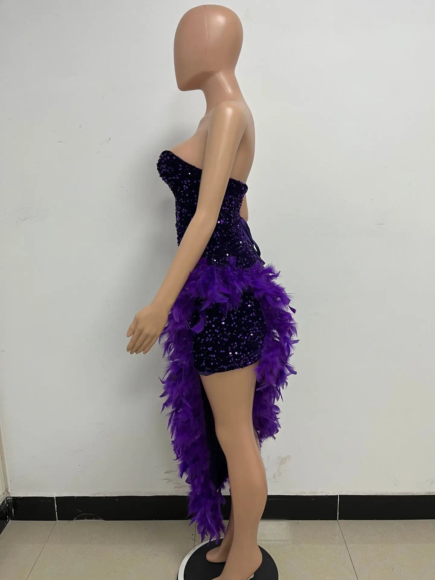 Sequin Feather Evening Gown