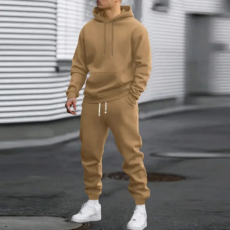 Spring Autumn Men's Casual Sports Suit Solid Color Hoodie and Trobbers