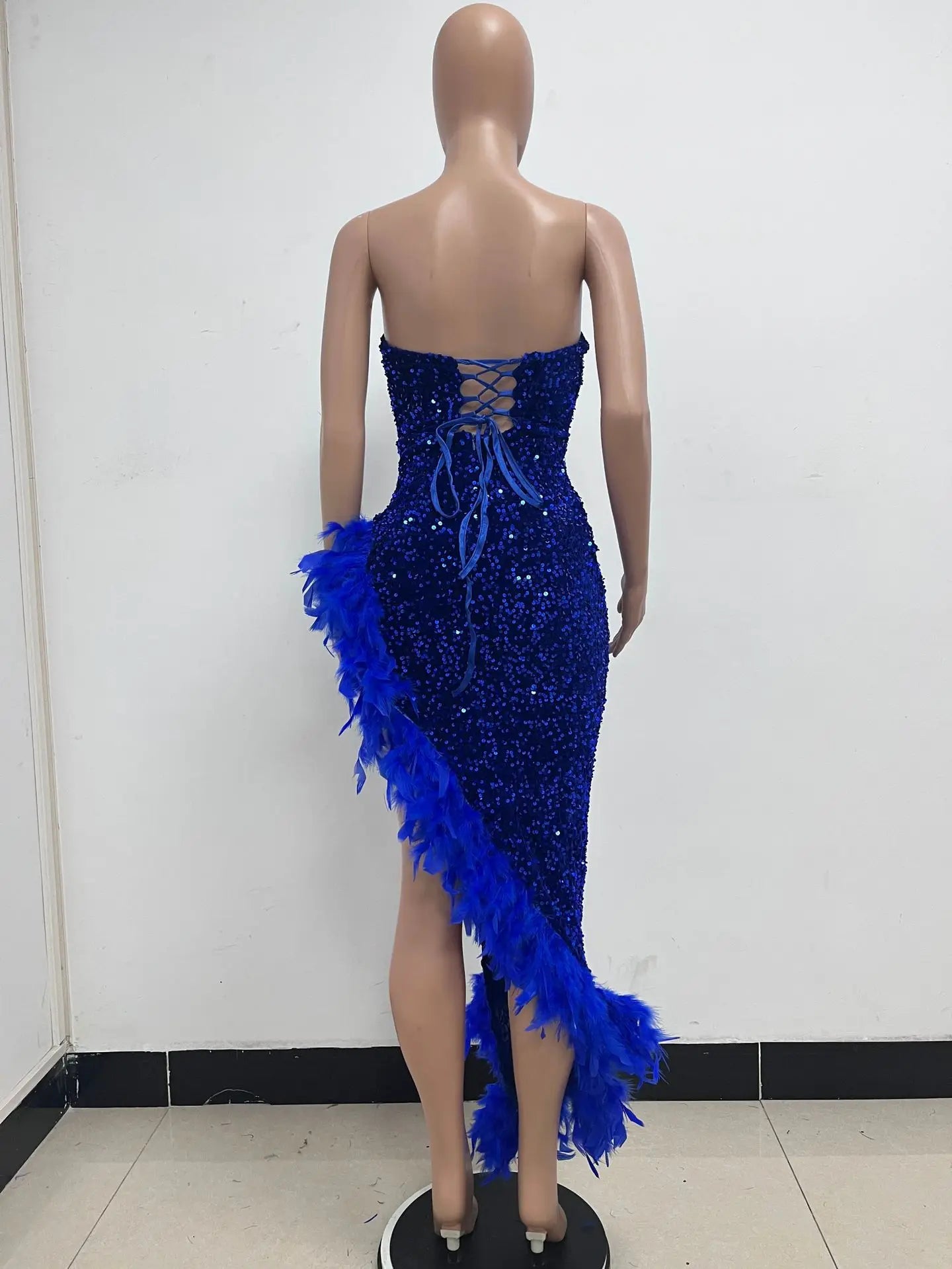 Sequin Feather Evening Gown