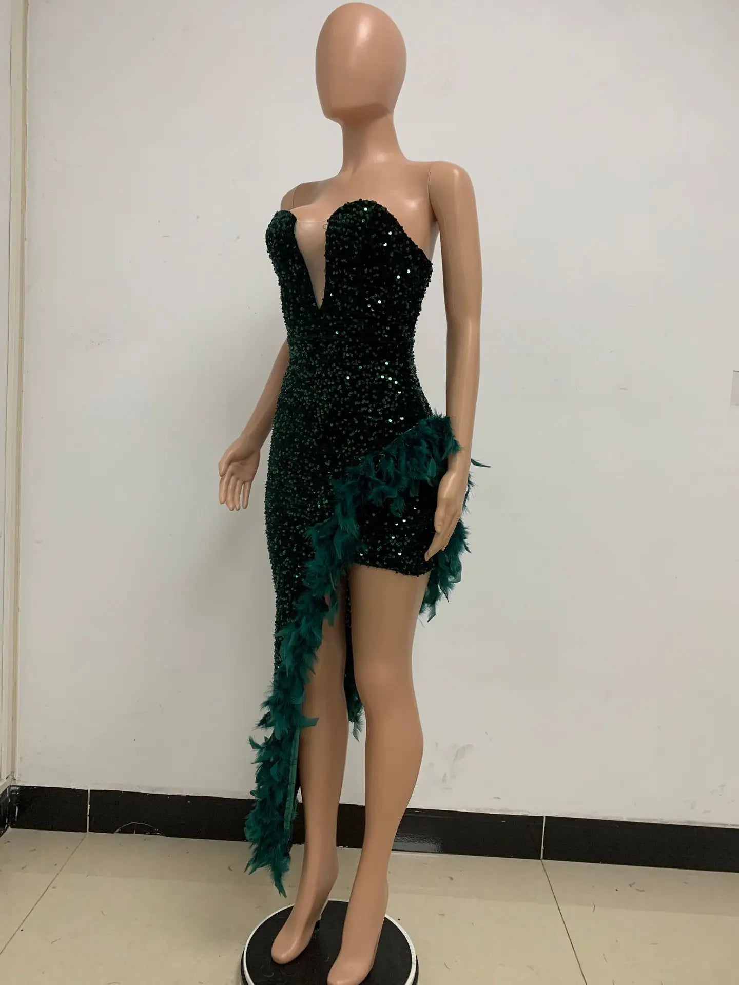 Sequin Feather Evening Gown