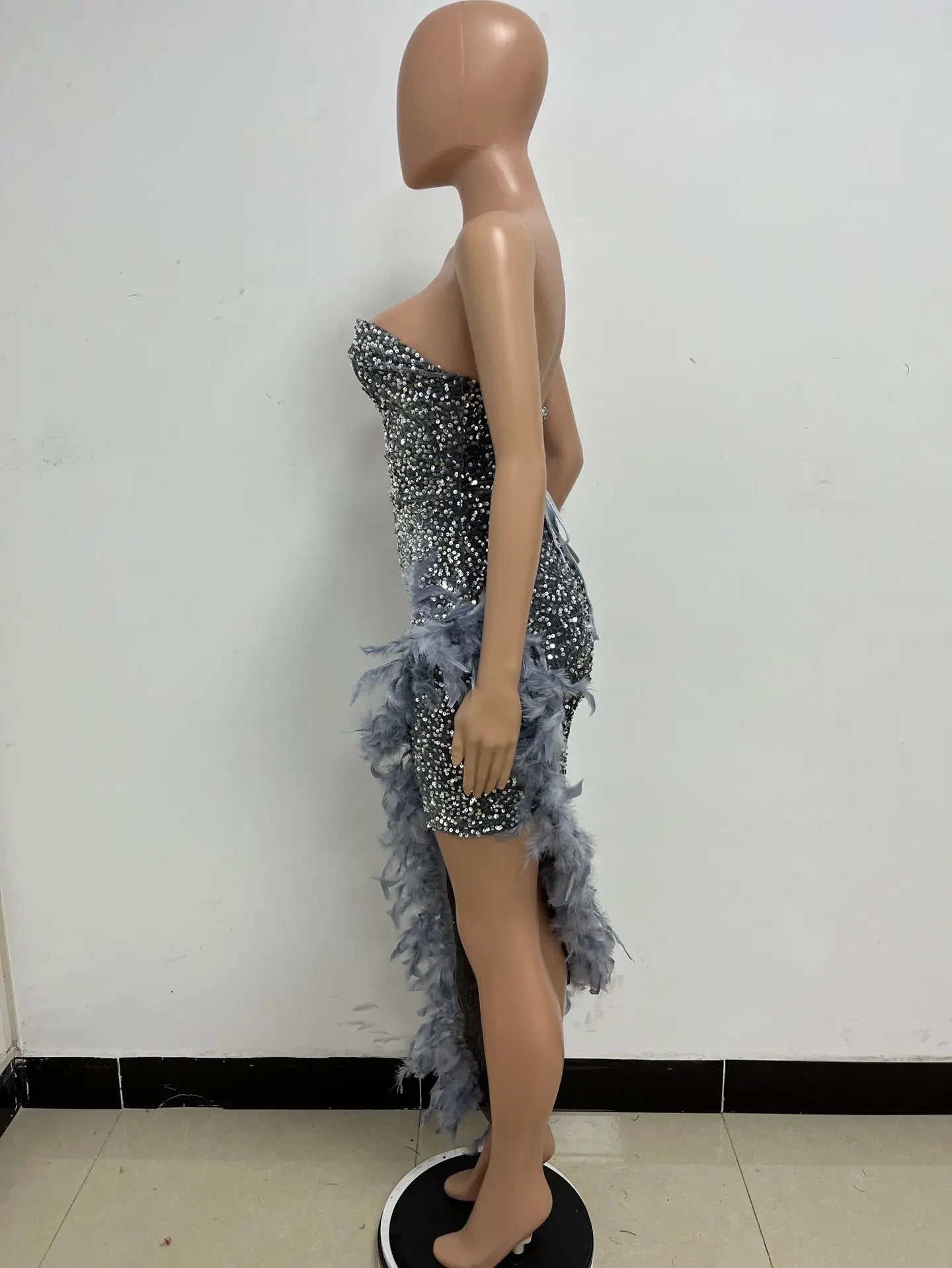 Sequin Feather Evening Gown