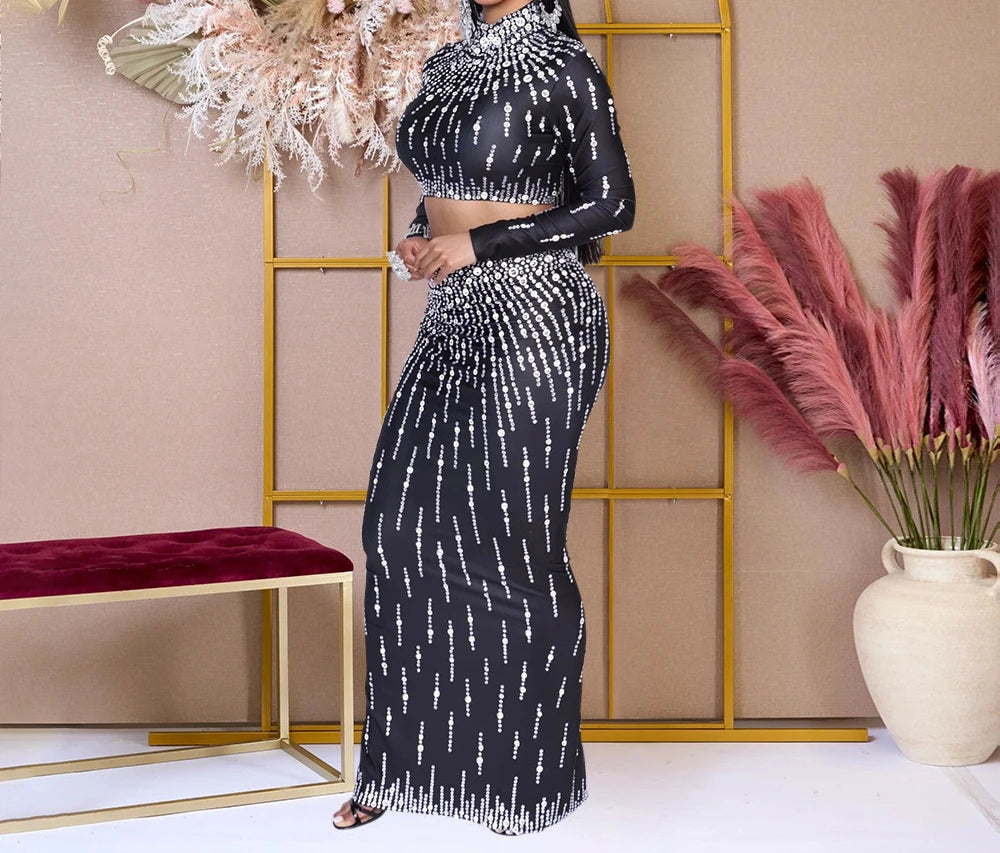 Printed Rhinestone Maxi Dress