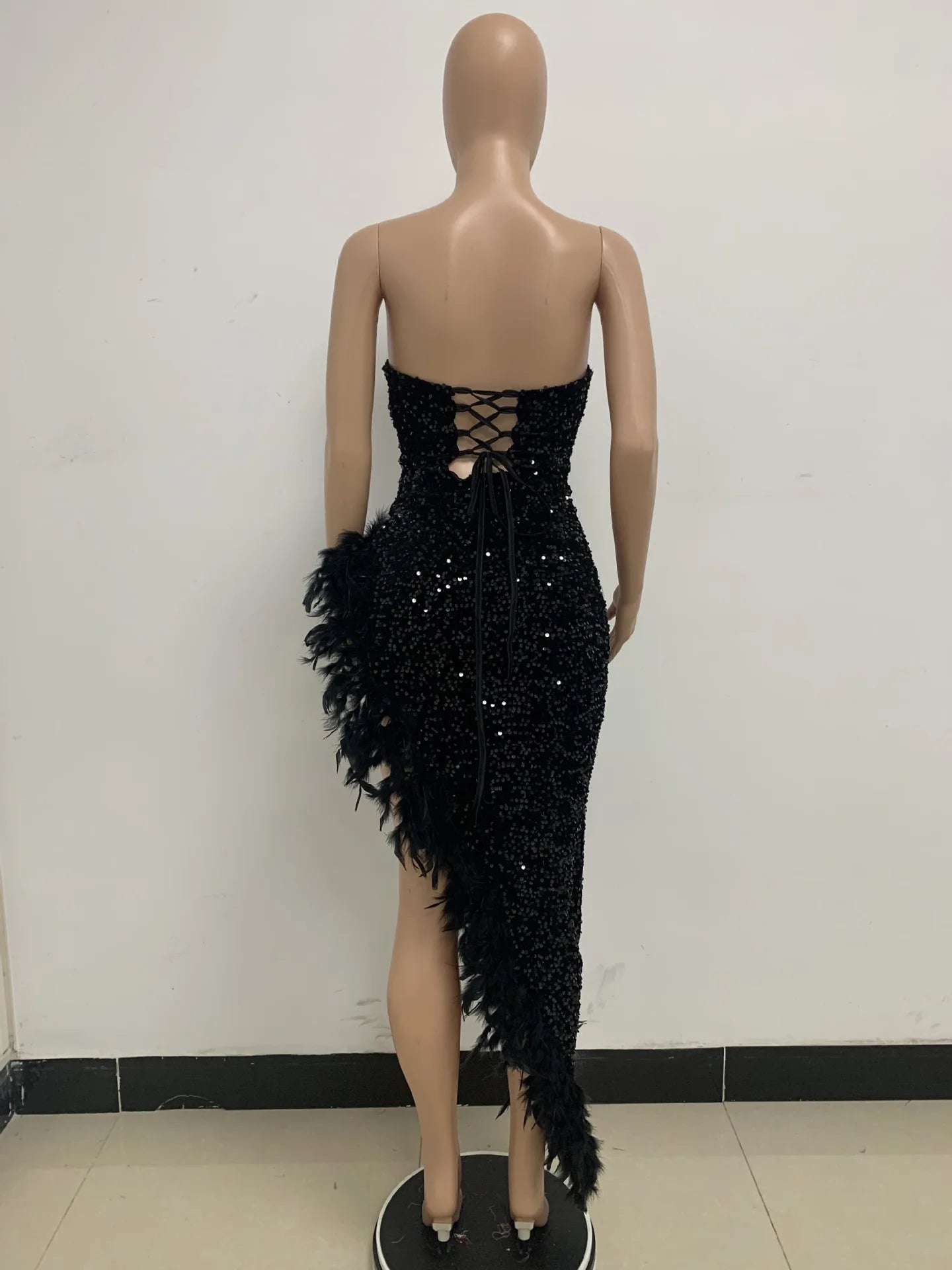 Sequin Feather Evening Gown