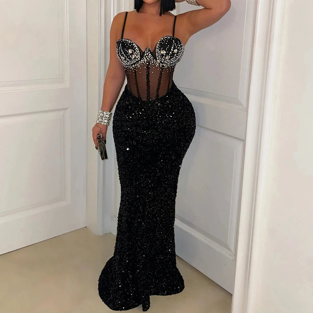 Strapless Sequin Maxi Dress