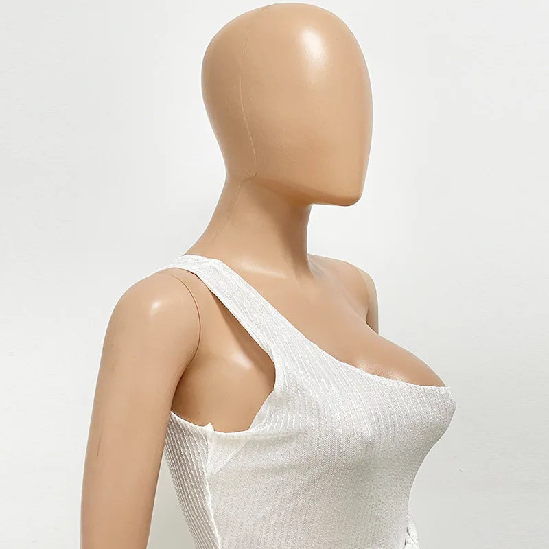 One Shoulder Pleated Sequin Dress