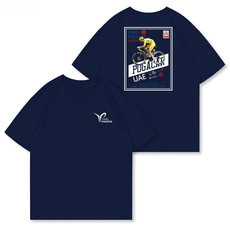 POGACAR T-shirt, Illustration of A Tour De France Bike, American Retro Casual, Heavyweight  Short-sleeved Shirt Summer