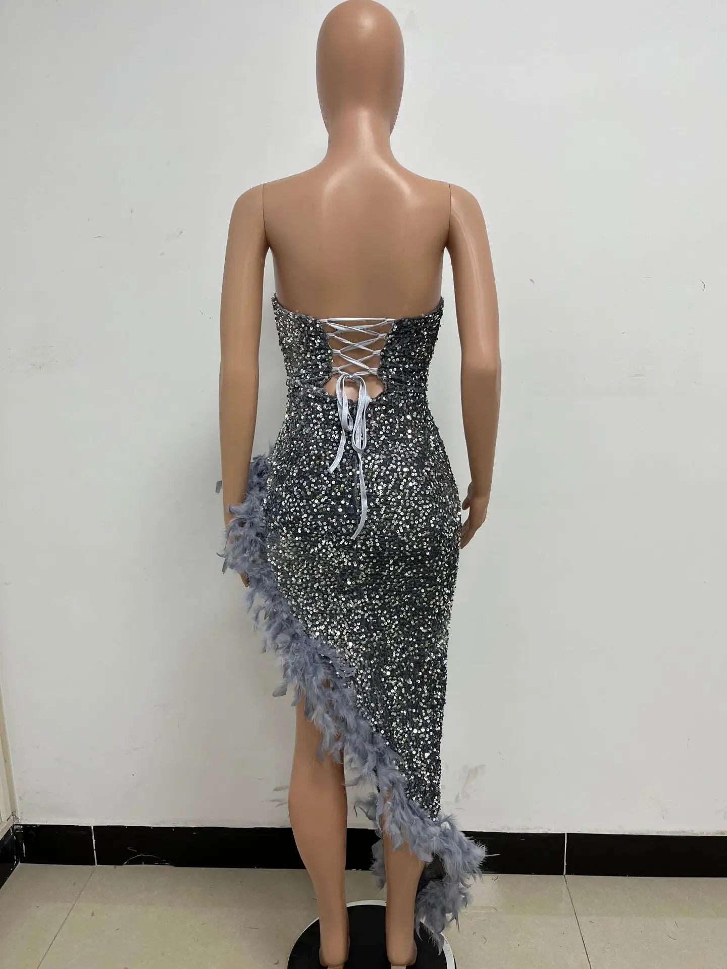 Sequin Feather Evening Gown