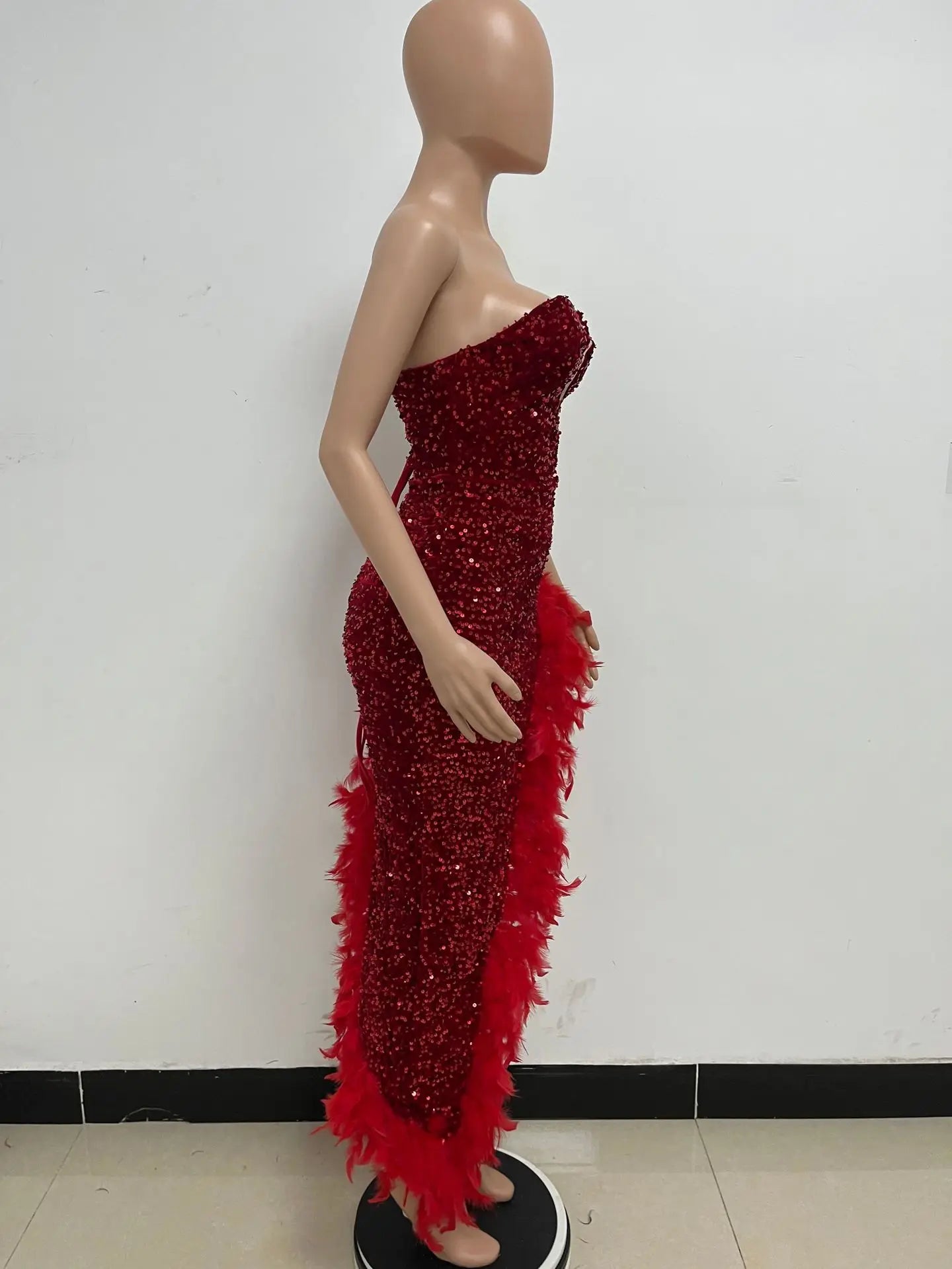 Sequin Feather Evening Gown