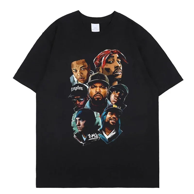 2023 Summer Fashion T-shirt Rapper Tupac Tops Hip Hop Streetwear Oversized Short Sleeves Tee Shirt Men Women  T Shirt