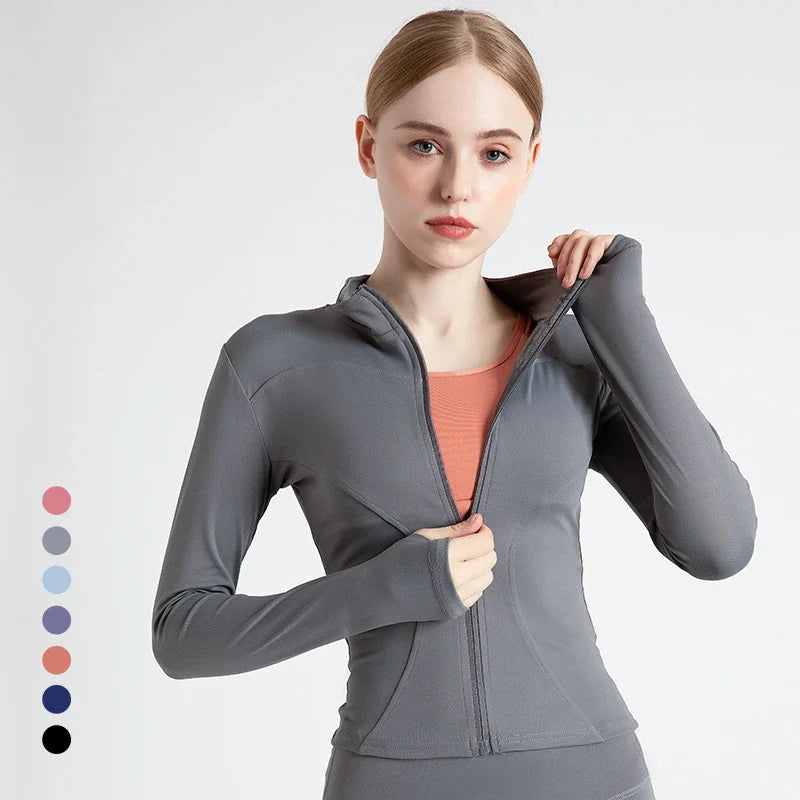 S-3XL Women's Tracksuit Jacket Slim Fit Long Sleeved Fitness Coat Yoga Tops With Thumb Holes Gym Jacket Workout Sweatshirts2025