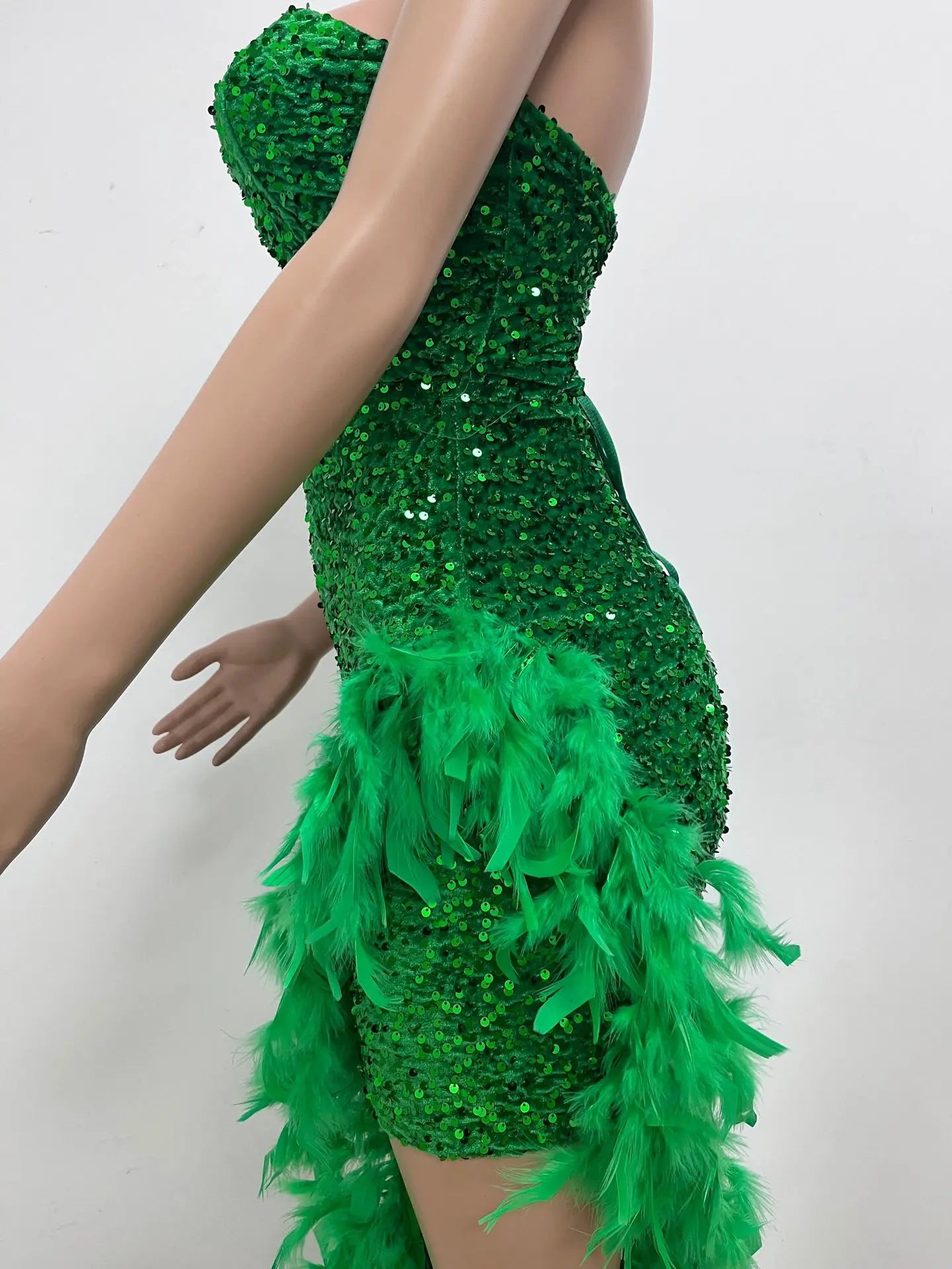 Sequin Feather Evening Gown