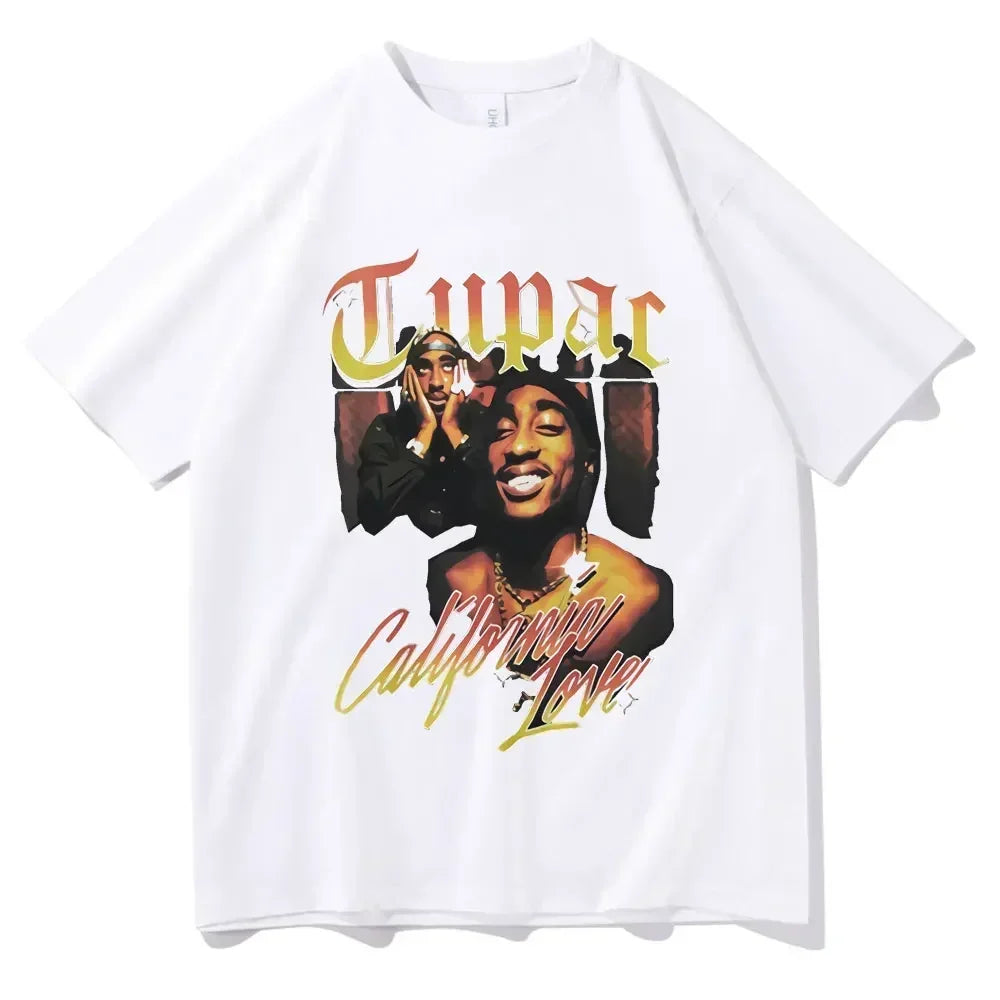2023 Summer Fashion T-shirt Rapper Tupac Tops Hip Hop Streetwear Oversized Short Sleeves Tee Shirt Men Women  T Shirt