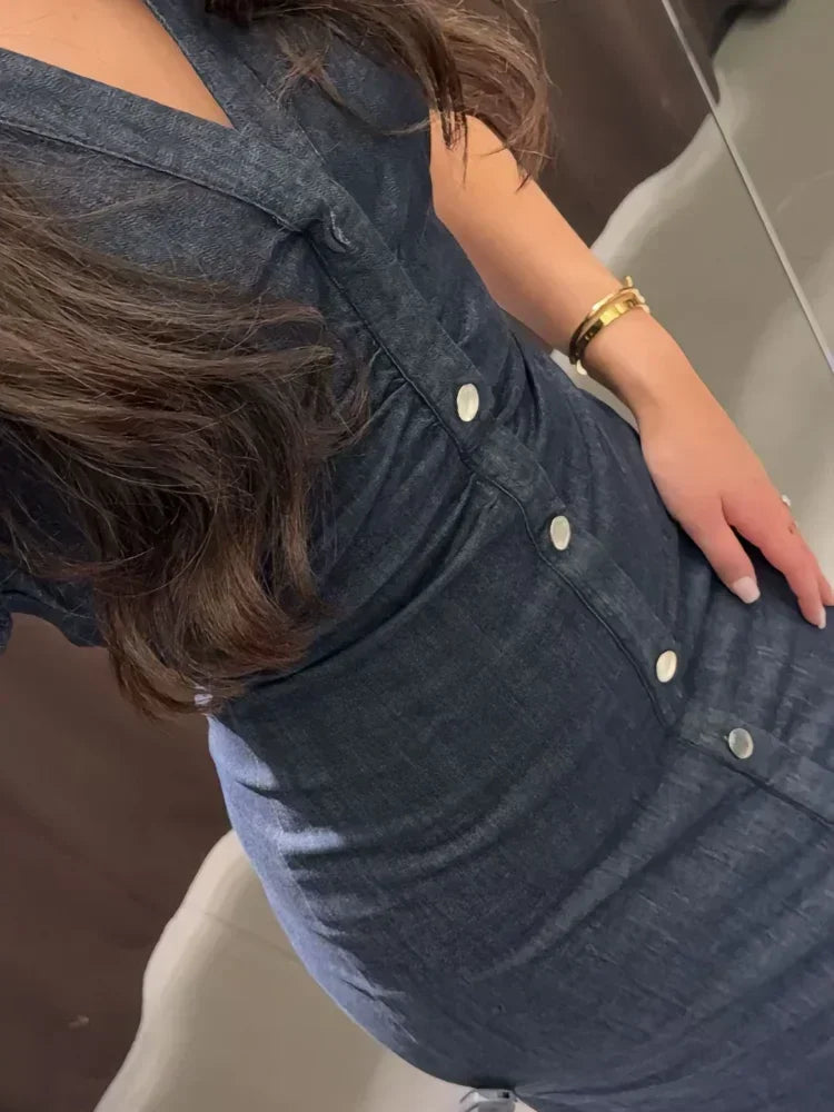 Retro Denim Maxi Dress