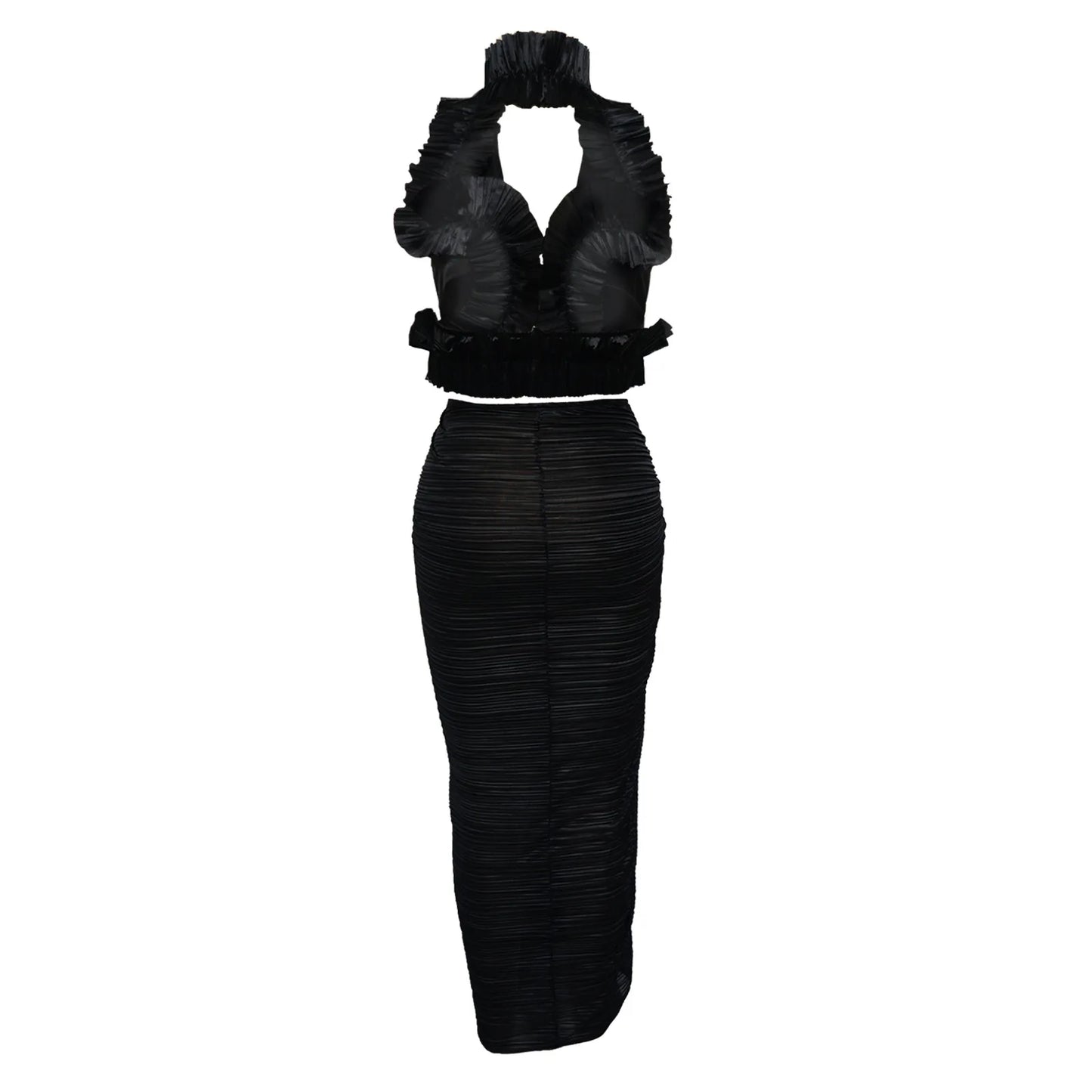 Ruffle Slit Skirt Party Set