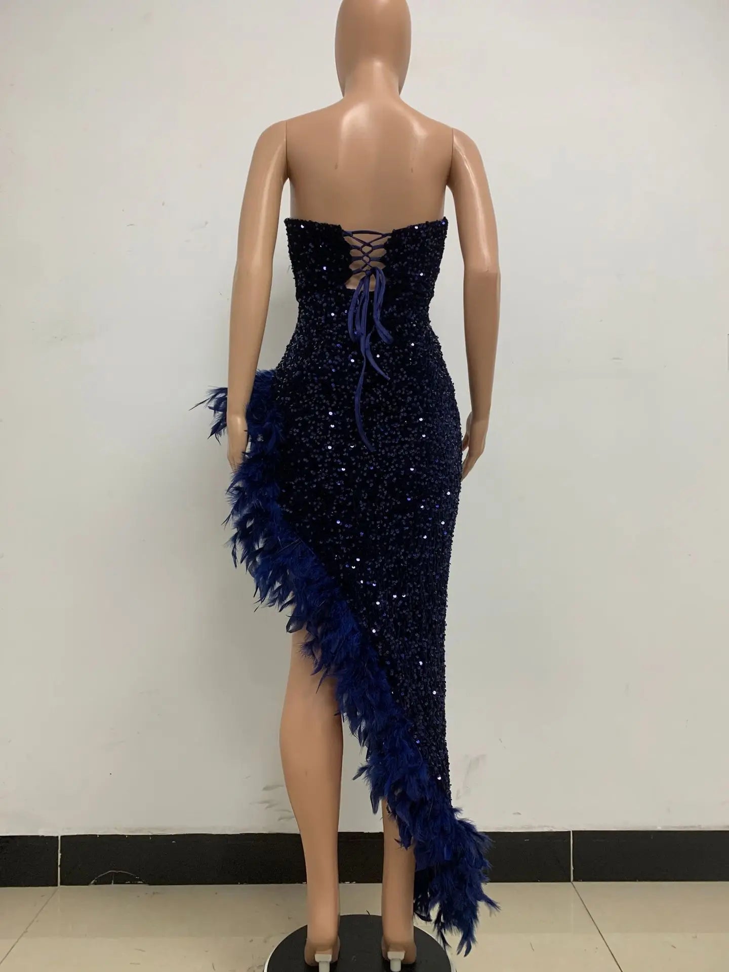 Sequin Feather Evening Gown