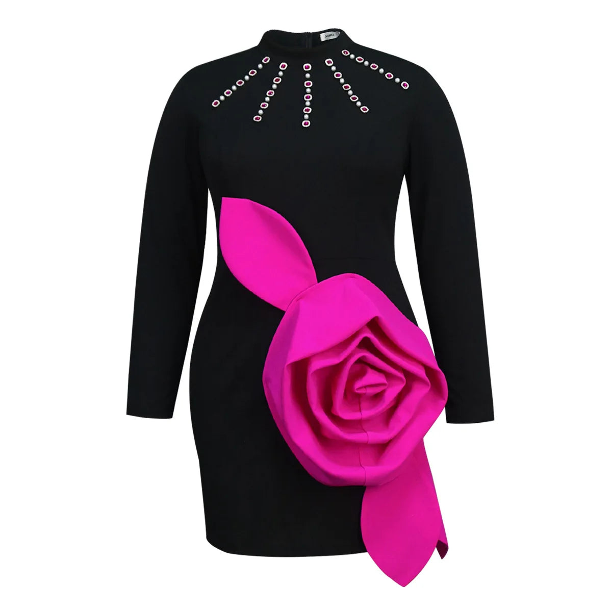 Rose Flowers Diamond Evening Dress - Black Luxury
