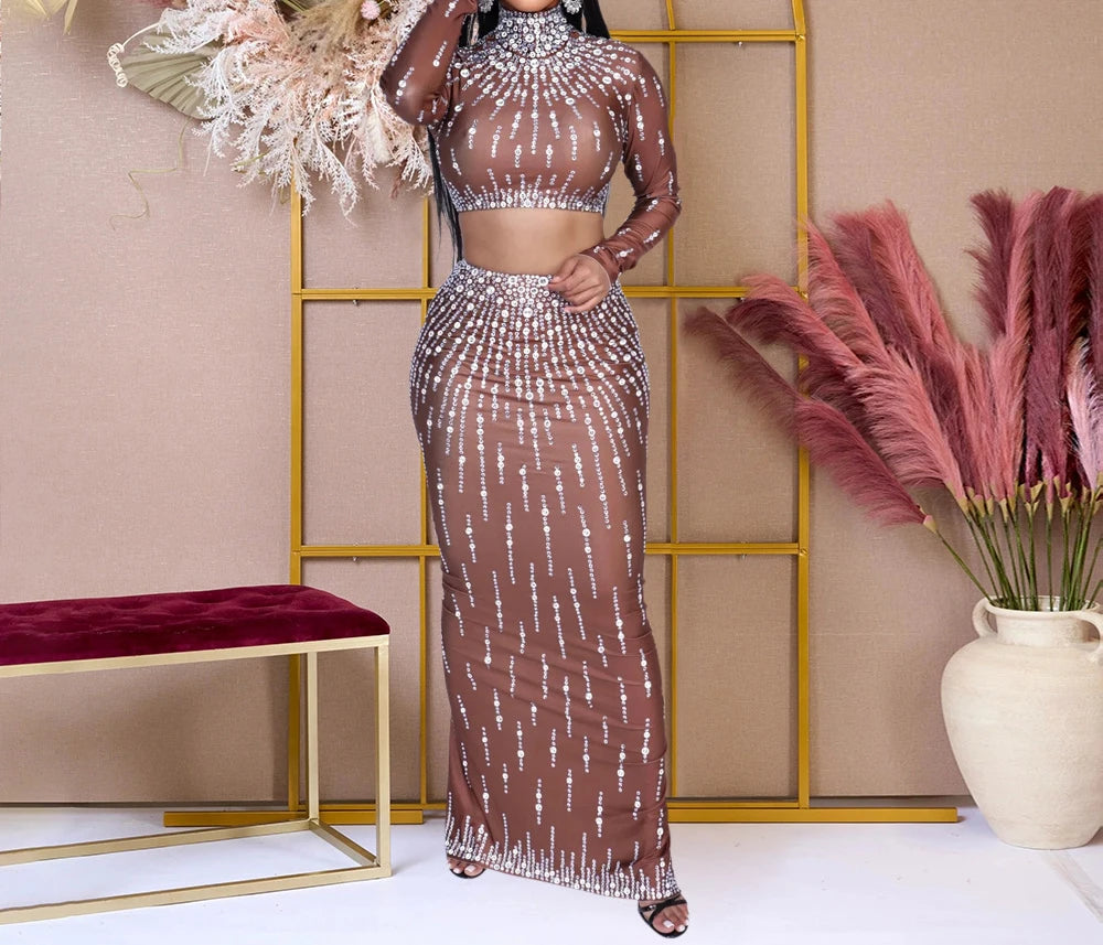 Printed Rhinestone Maxi Dress