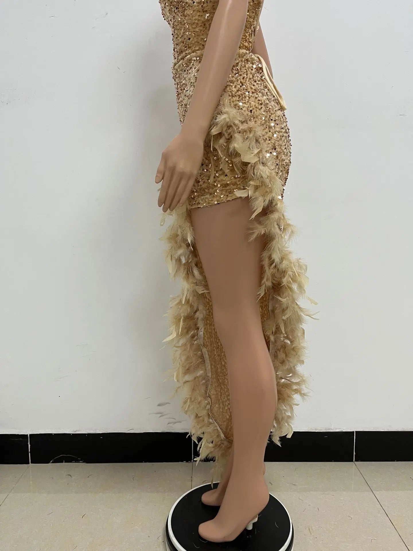 Sequin Feather Evening Gown