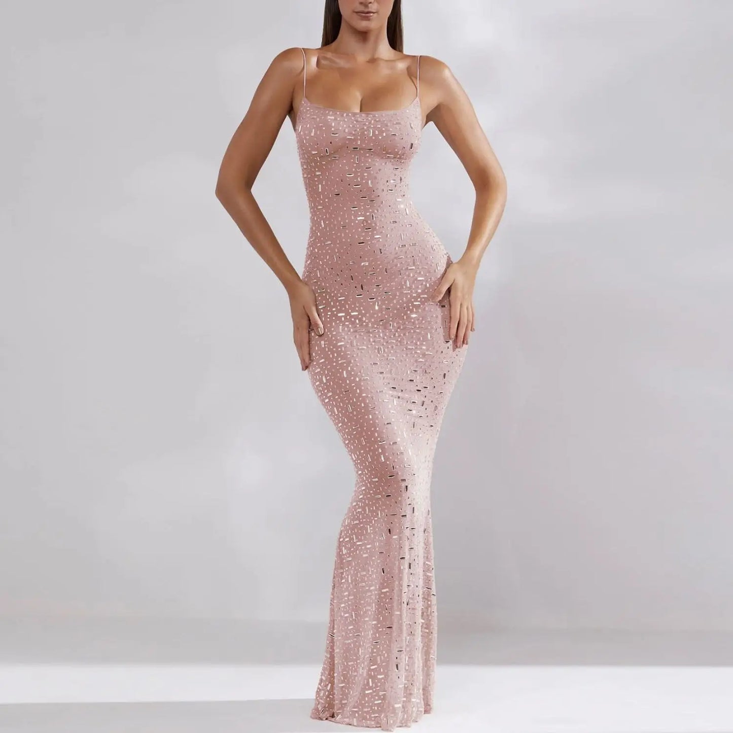 Beaded Strap Evening Gown