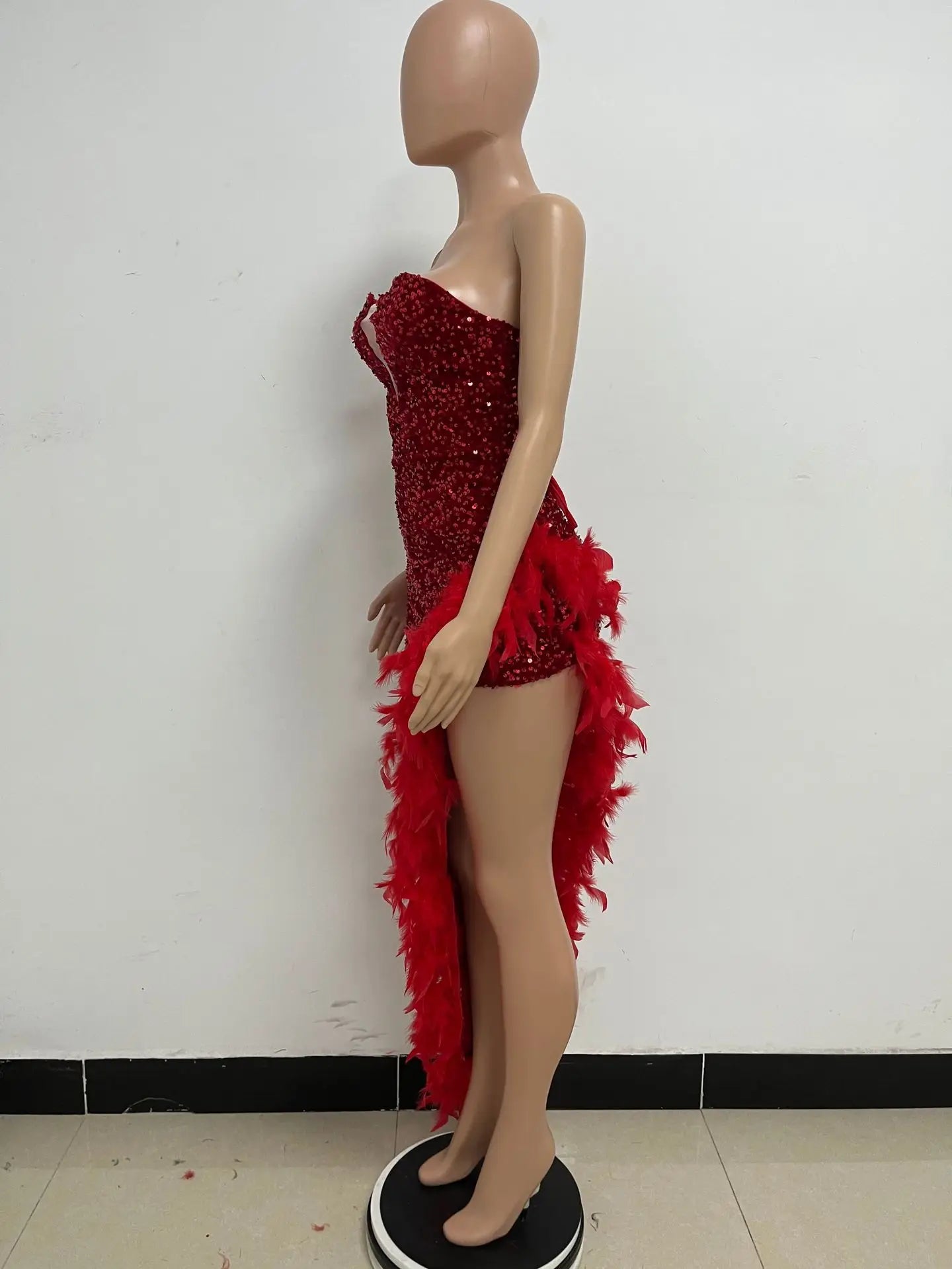 Sequin Feather Evening Gown