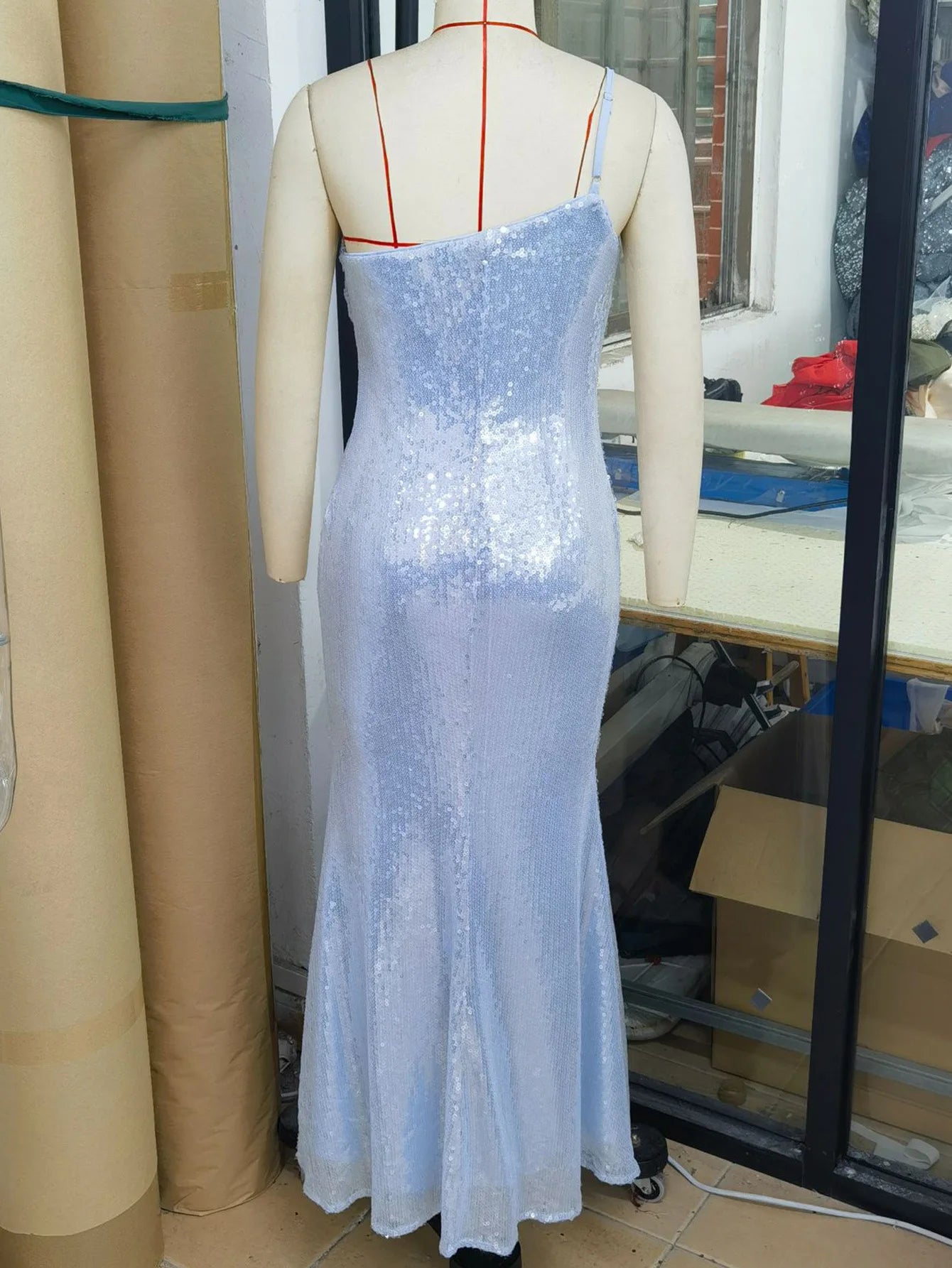 Light Blue One Shoulder Sequin Dress