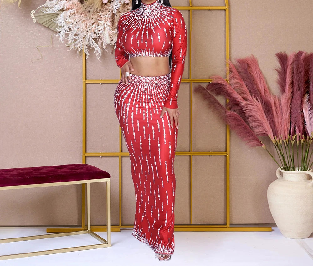 Printed Rhinestone Maxi Dress