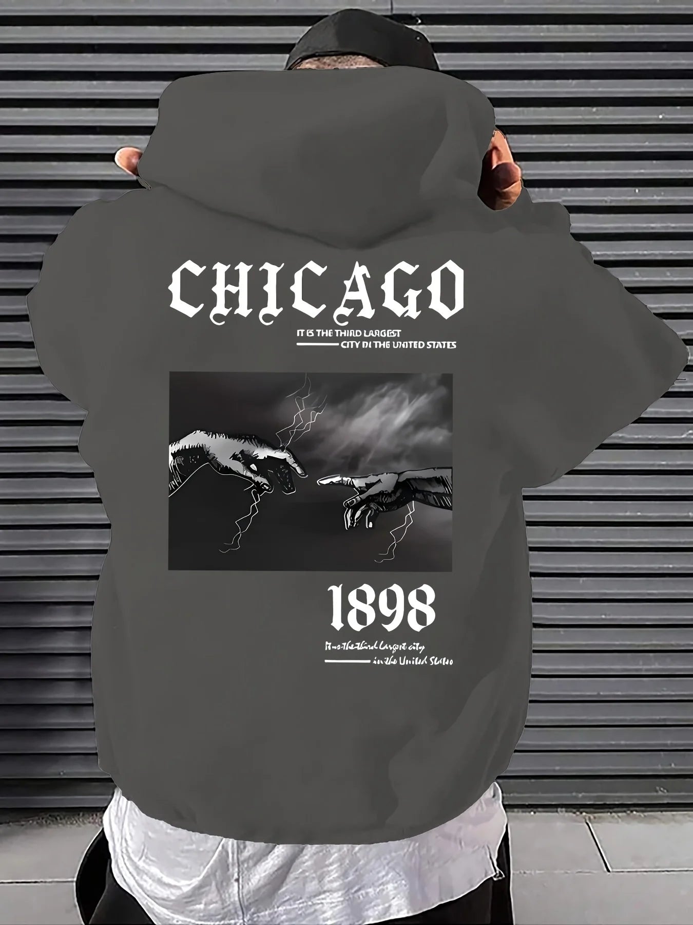 New autumn men's retro 1898 lightning print soft and comfortable hooded sweatshirt outdoor street style clothing